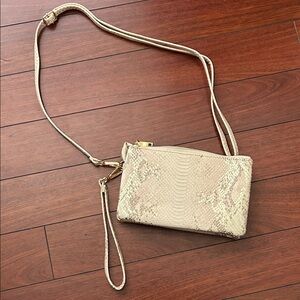 Snake-Print Crossbody Bag with Wristlet
